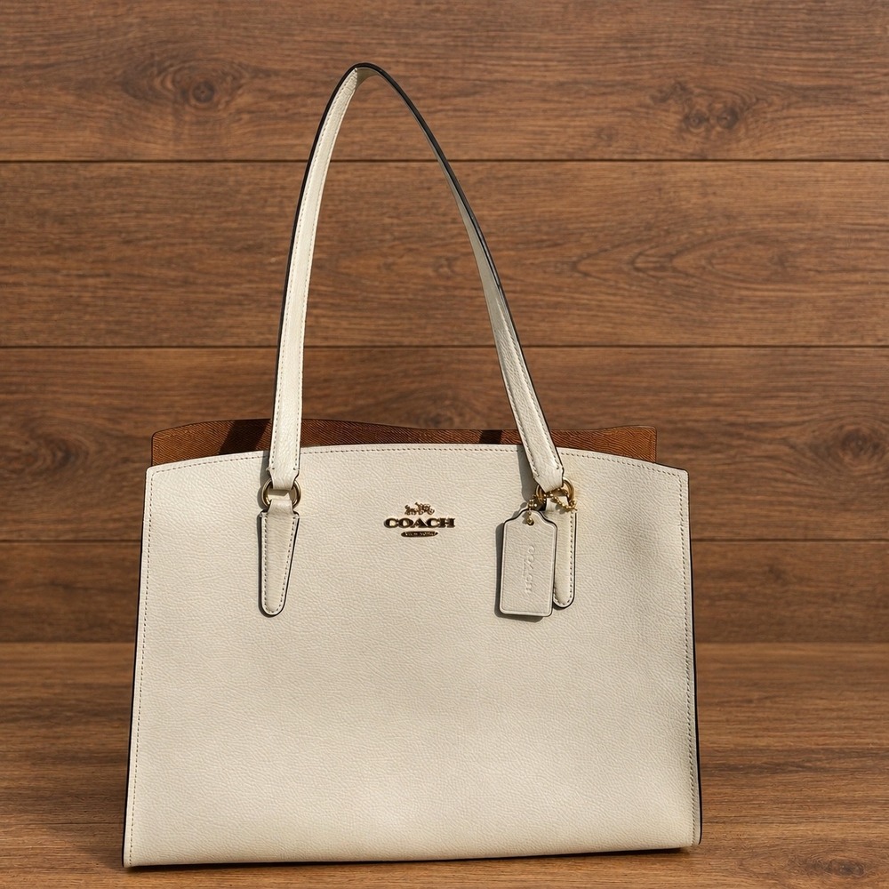 Coach Tatum Carryall C4078 Chalk Light Saddle Leather Tote Shoulder Bag